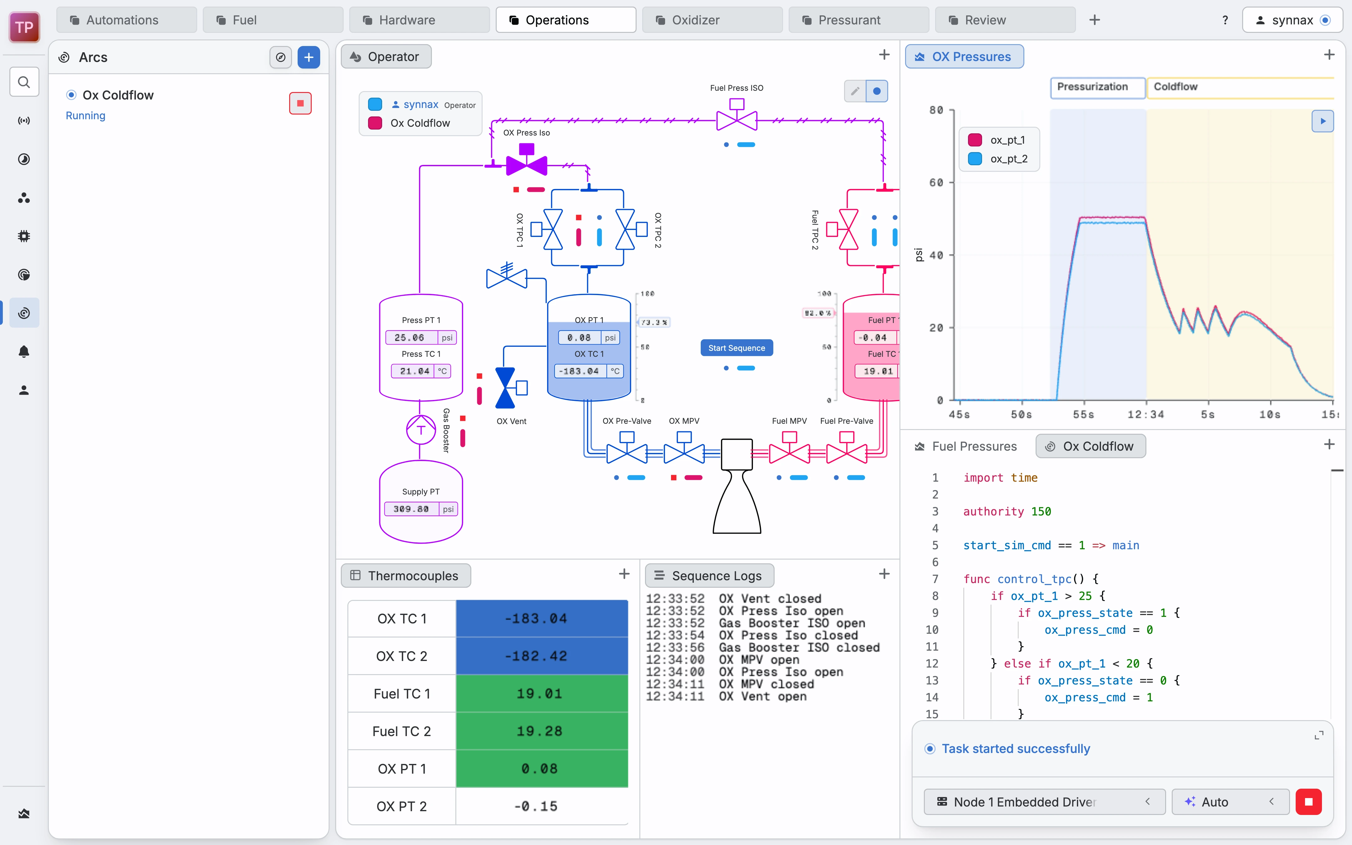 The Console with the Arcs toolbar open on a running Arc