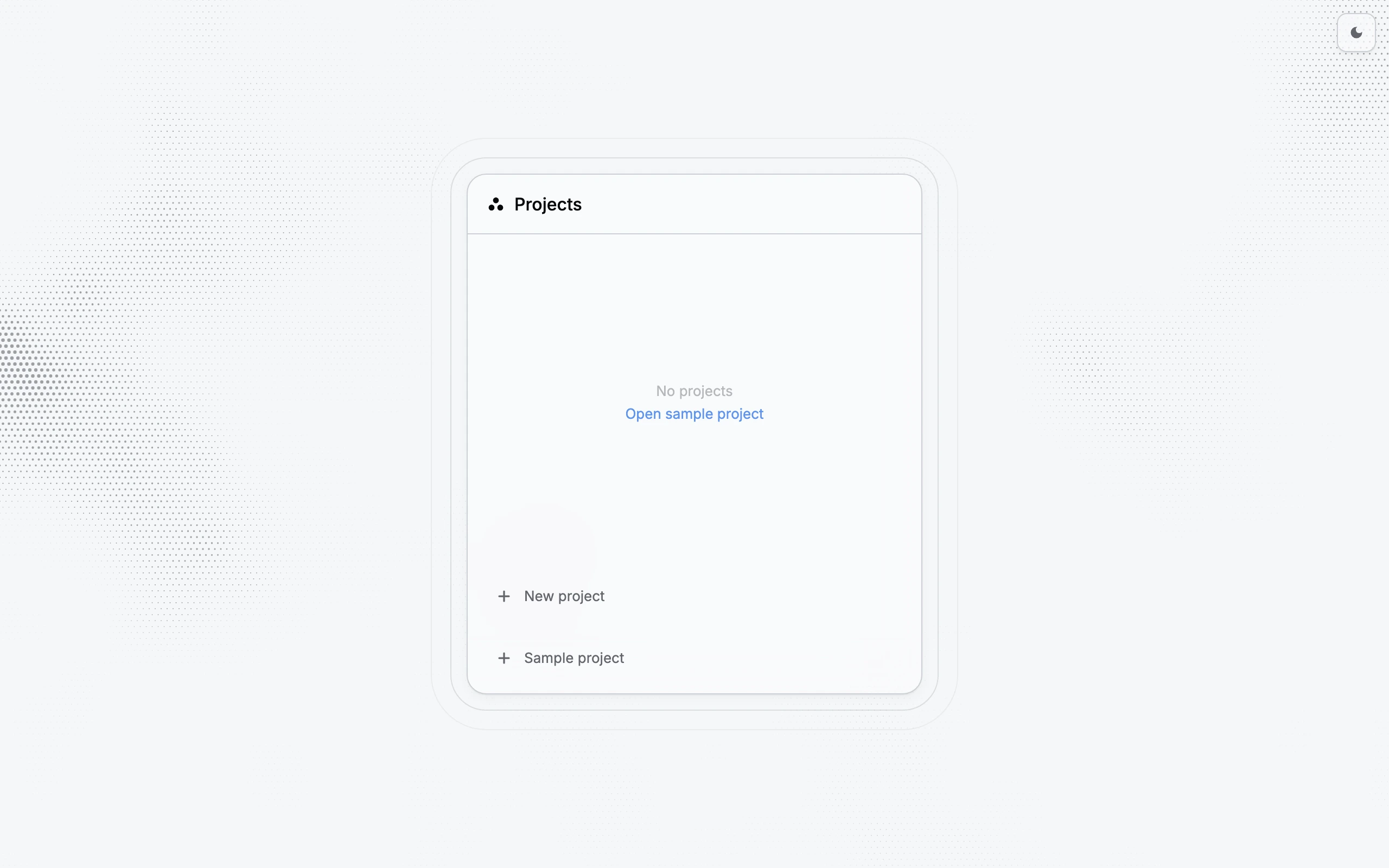 The empty projects screen of Synnax Desktop, with Open sample project and New project